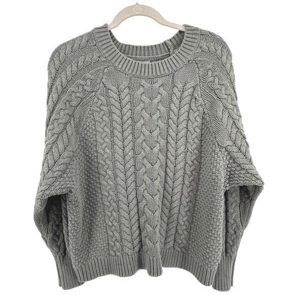 Aerie Cable Knit Sweater Crew Neck Green‎ Fisherman Chunky Long Sleeve M